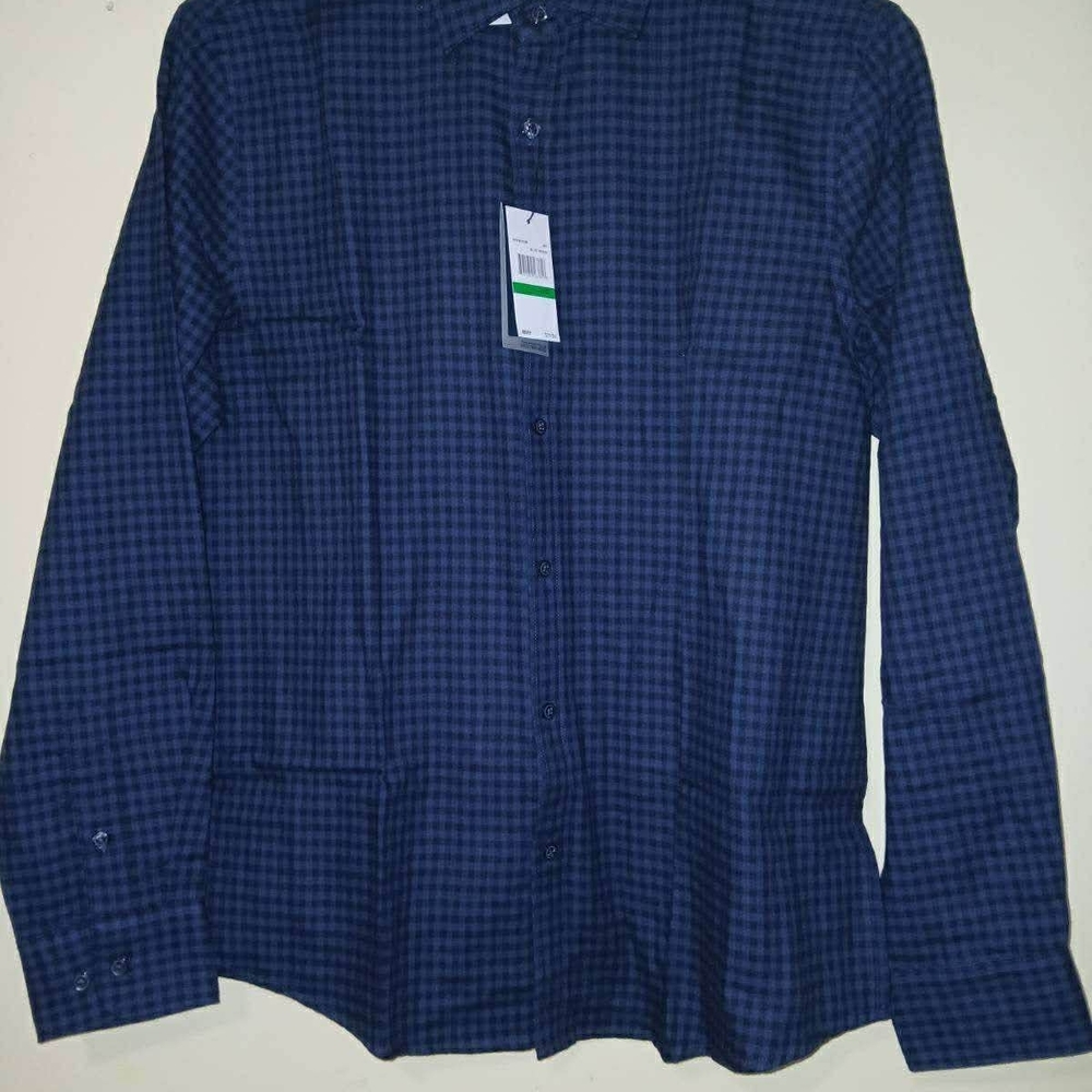 Perry Ellis Navy And Black Checkered Button Down Shirt
